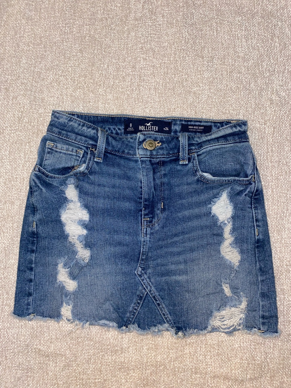 Hollister Distressed Denim Mini Skirt High Rise Vintage Stretch Size 0 (24)